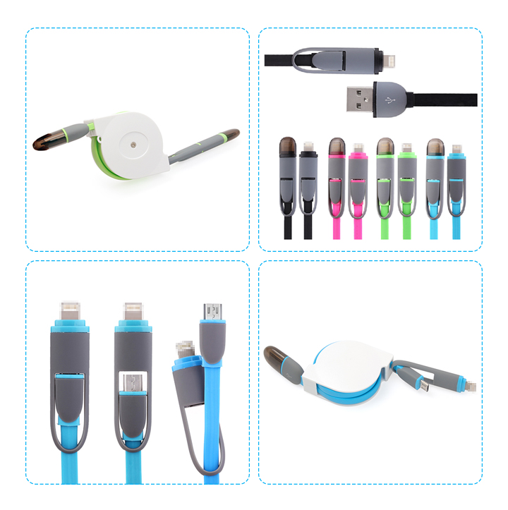 3-in-1 USB Data Sync & Charger Retractable Cable for Smartphones