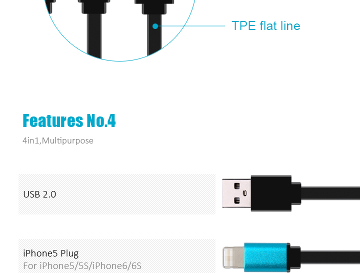 Charging Cable 4 in 1 cable Multifunctional Universal USB Charger Cable for Iphone