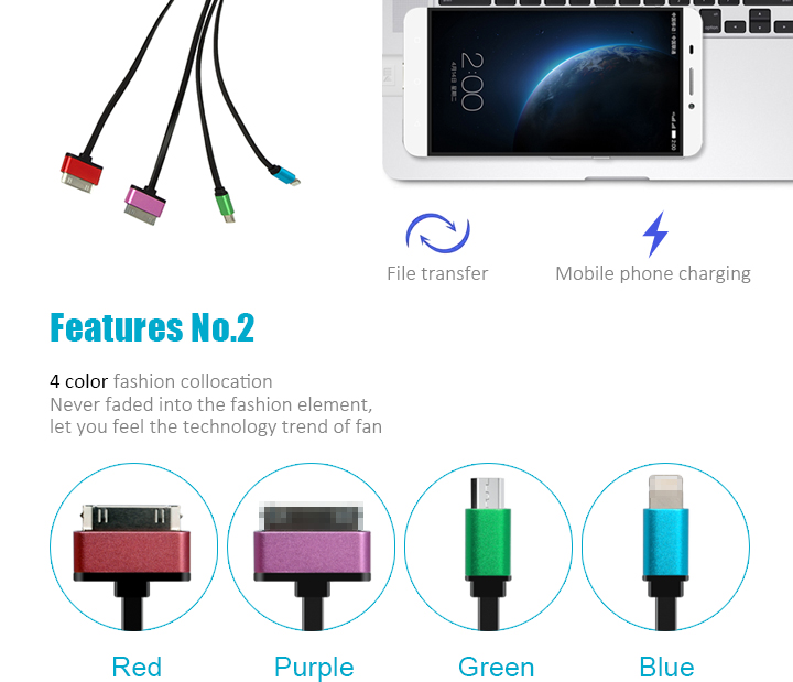 Charging Cable 4 in 1 cable Multifunctional Universal USB Charger Cable for Iphone