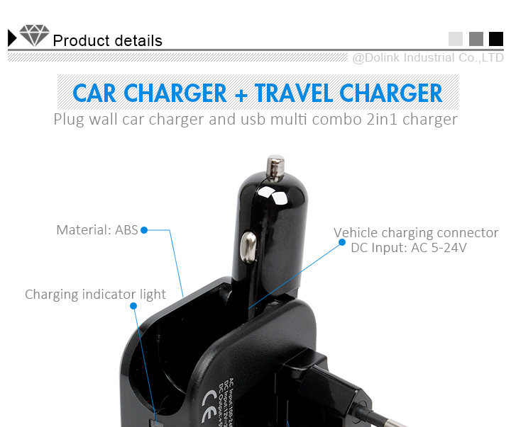 Mobile Accessories Multi-Function Dual USB Car Charger With Travel Charger 5V/2.1A