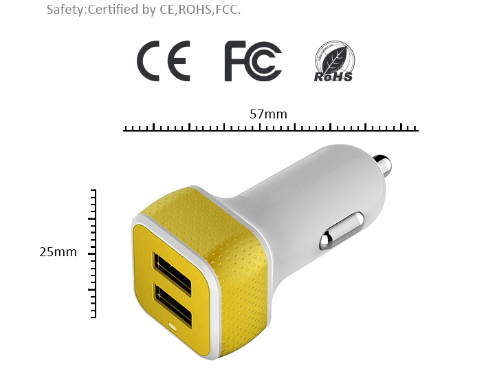 Customized Dual USB 5V 2A portable Car Charger with CE Rohs