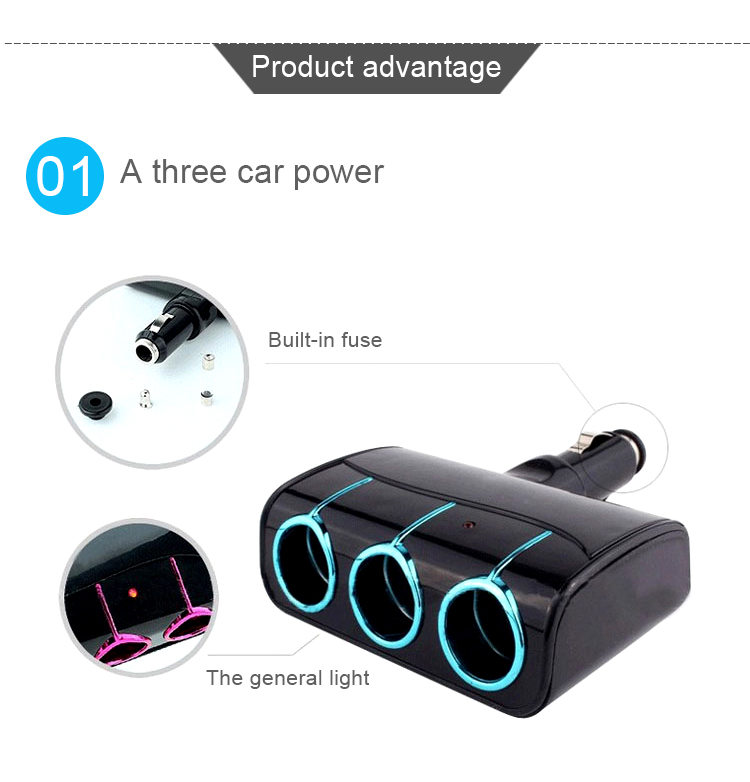 3 Way 12V Car Power Auto Cigarette Lighter Socket