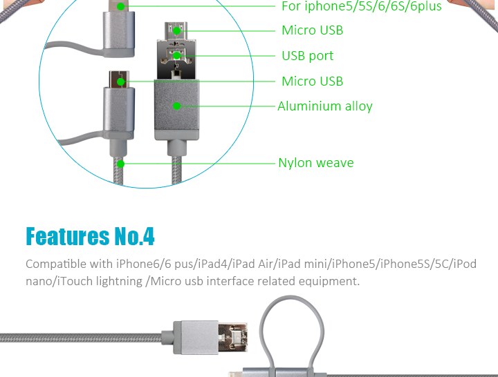 Colorful micro usb 8 pin data transfer usb cable adapter external hard drive